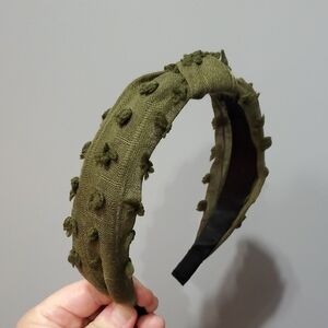 New boutique knotted pom-pom flexible headband army green